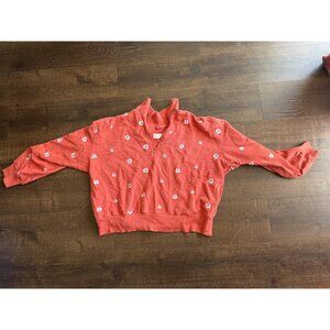 Lou & Grey Daisy Terry Zip Sweatshirt in Coral Coast Size L
